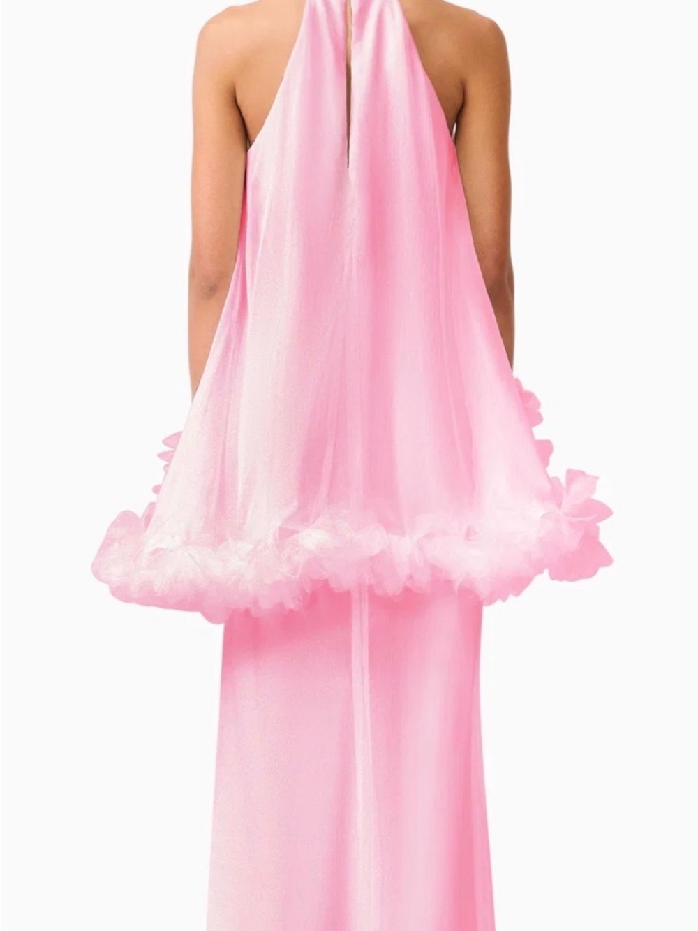 ELLIATT Poppy Cape Gown in Bubblegum Pink (Halter Maxi with Floral Ruffle Trim) - Picture 3 of 7